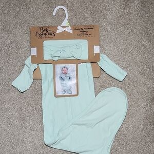 Baby Essentials Light Green Gown and Headband Set